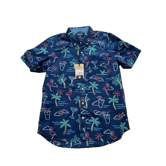 Chubbies The One Man Wolf Pack Friday Shirt Tropical Button Down Blue M NEW - Picture 2 of 9